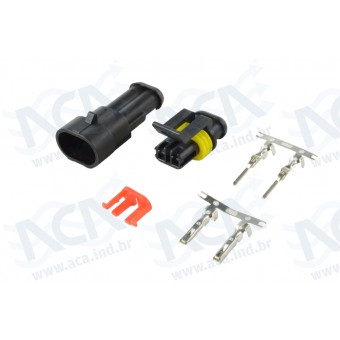 CJ CONECTOR MACHO/FEMEA 2 VIA PRETO SELADO C/TERM - IMP
