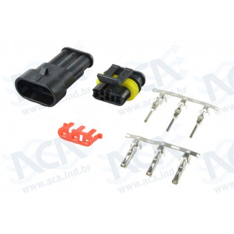 CJ CONECTOR MACHO/FEMEA 3 VIA PRETO SELADO C/TERM - IMP