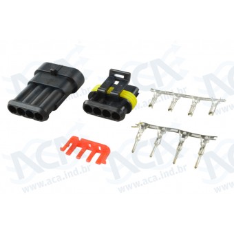 CJ CONECTOR MACHO/FEMEA 4 VIA PRETO SELADO C/TERM - IMP
