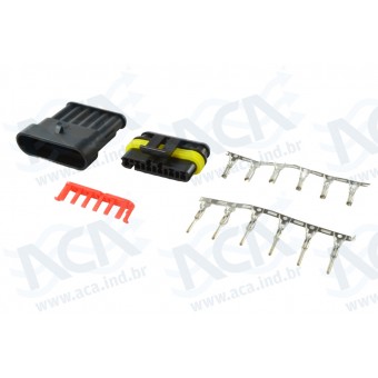 CJ CONECTOR MACHO/FEMEA 6 VIA PRETO SELADO C/TERM - IMP