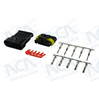 CJ CONECTOR MACHO/FEMEA 5 VIA PRETO SELADO C/TERM - IMP